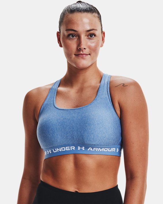Women's Armour® Mid Crossback Heather Sports Bra, Blue, pdpMainDesktop image number 2